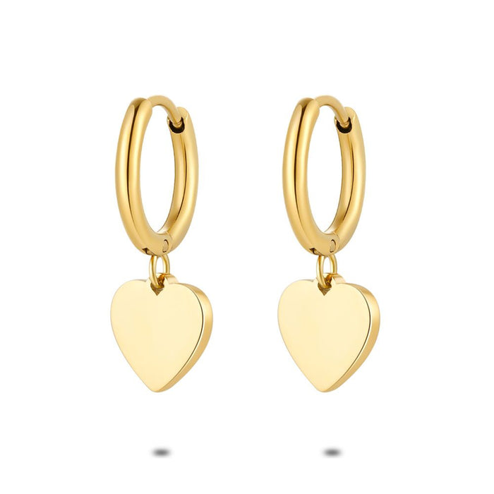 Gold Coloured Stainless Steel Earrings, Hoop, Heart