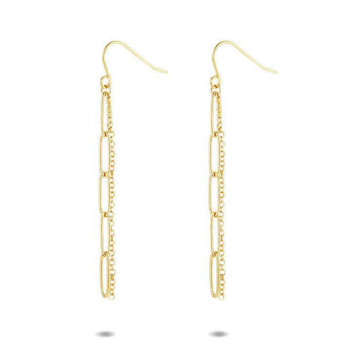 Gold Coloured Stainless Steel Earrings, 2 Different Links, 6 Cm