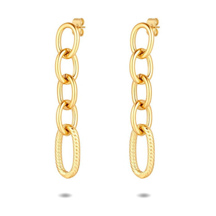 Gold Coloured Stainless Steel Earrings, 4 Oval Links