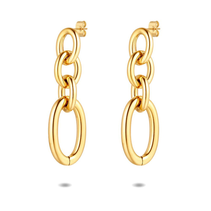 Gold Coloured Stainless Steel Earrings, Oval Links
