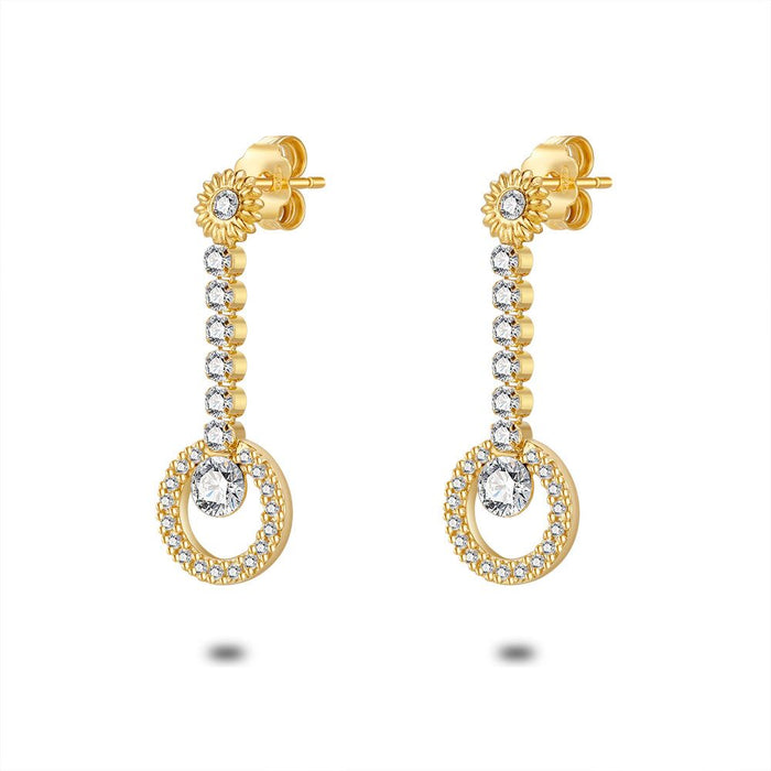 18Ct Gold Plated Silver Earrings, Circle With Zirconia