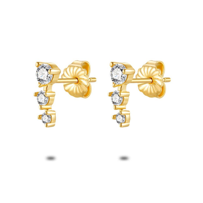 18Ct Gold Plated Silver Earrings, 3 Different Zirconia