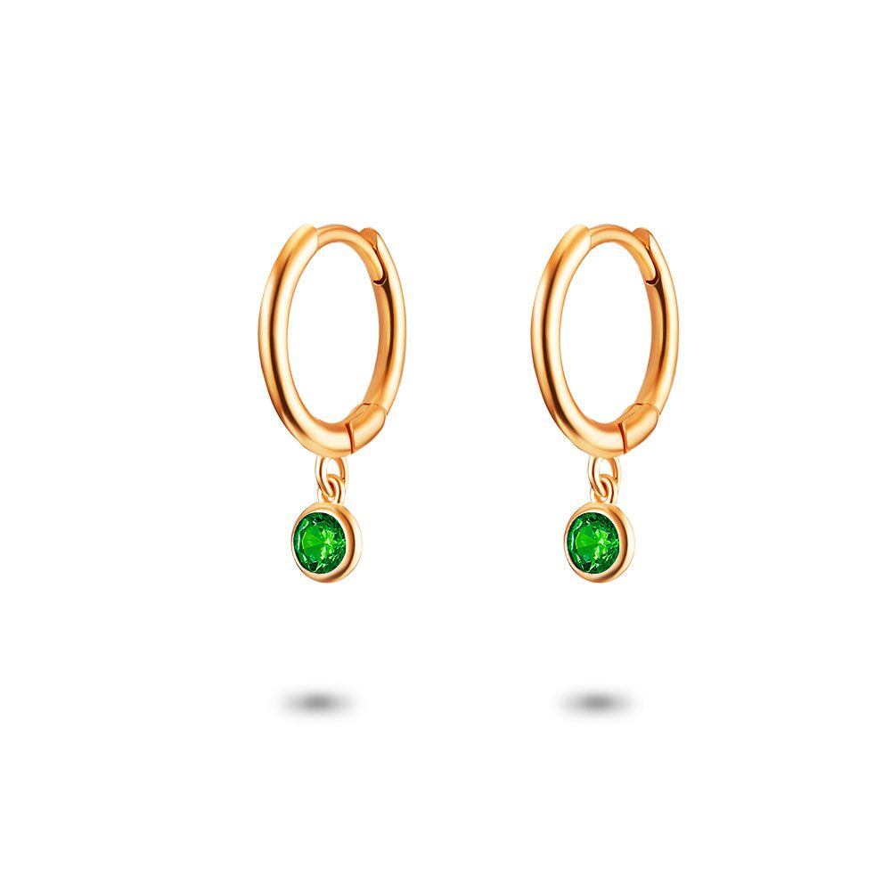 Rosé Silver Earrings, Hoop Earrings, Green Stone