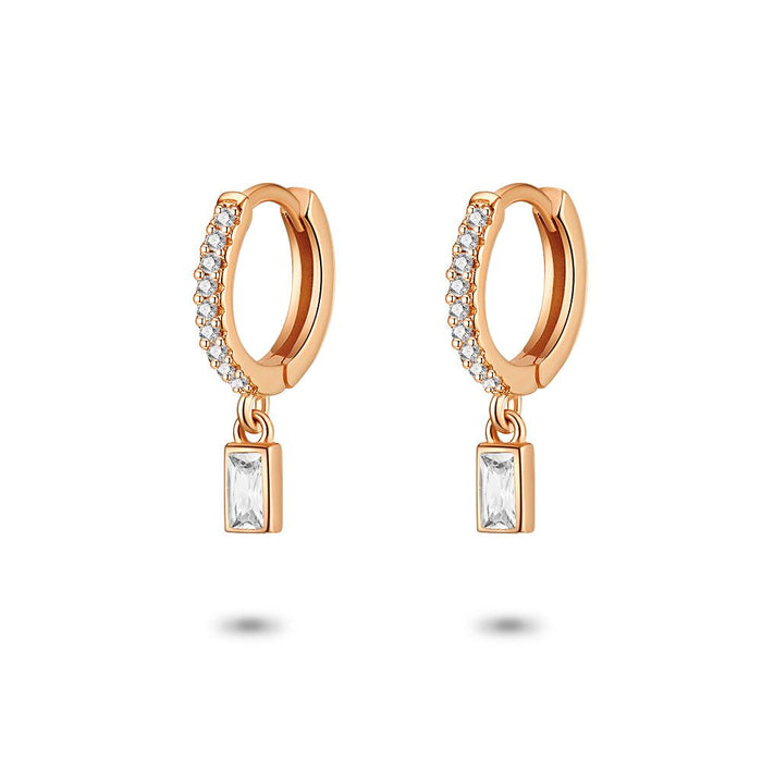 Rosé Silver Earrings, Hoop Earrings, Rectangular Stone