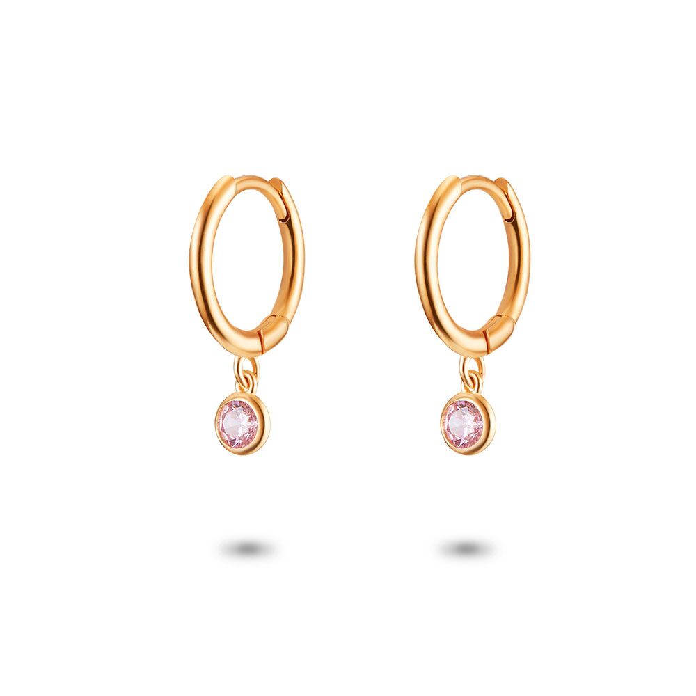 Rosé Silver Earrings, Hoop Earrings, Pink Stone