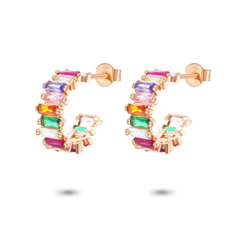 Rosé Silver Earrings, Hoop Earrings, Multi-Colored Rectangles