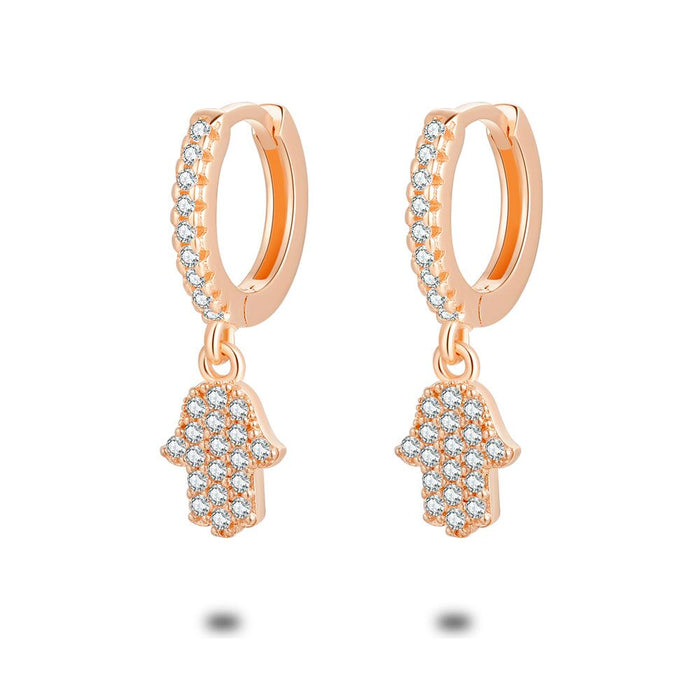 Rosé Silver Earrings, Hoop Earrings, Hand