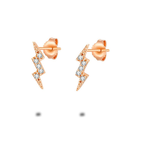 Rosé Silver Earrings, Lightning, White Zirconia