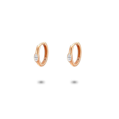 Rosé Silver Earrings, Hoop Earrings, White Ellipse