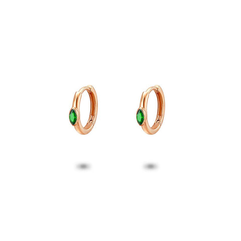 Rosé Silver Earrings, Hoop Earrings, Green Ellipse