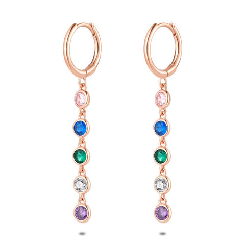 Rosé Silver Earrings, Hoop Earrings, Multi-Colored Zirconia