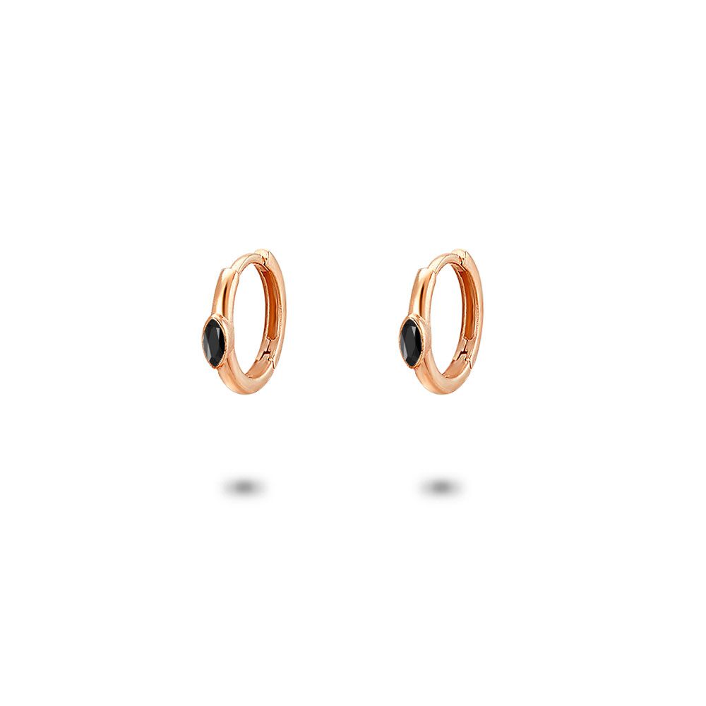 Rosé Silver Earrings, Hoop Earrings, Black Ellipse