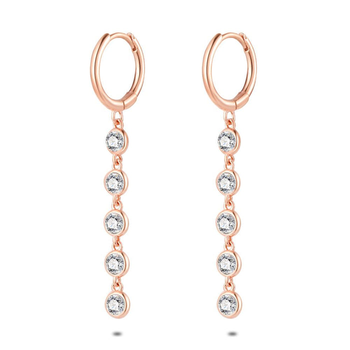 Rosé Silver Earrings, Hoop Earrings, 6 Round Stones