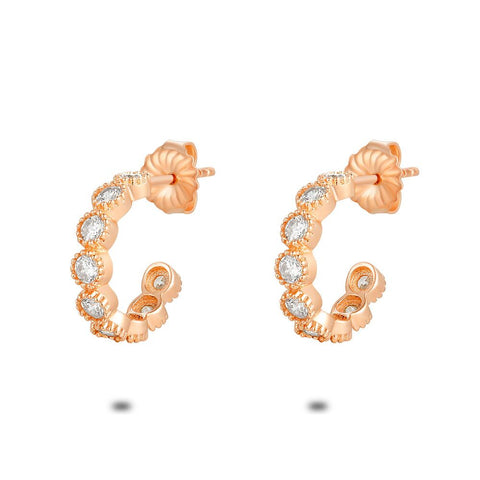 Rosé Silver Earrings, Open Hoop Earrings, Round Stones