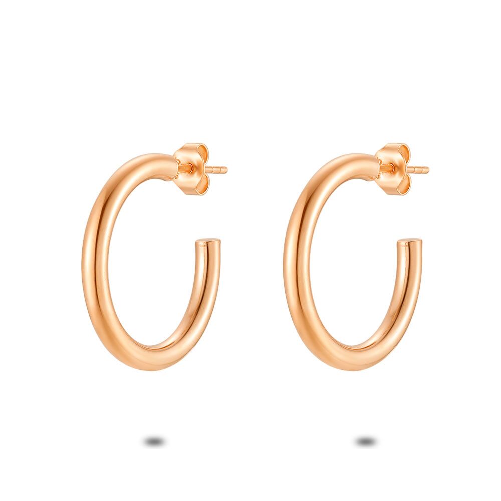 Rosé Silver Open Hoop Earrings, Rosé-Coloured, 25 Mm
