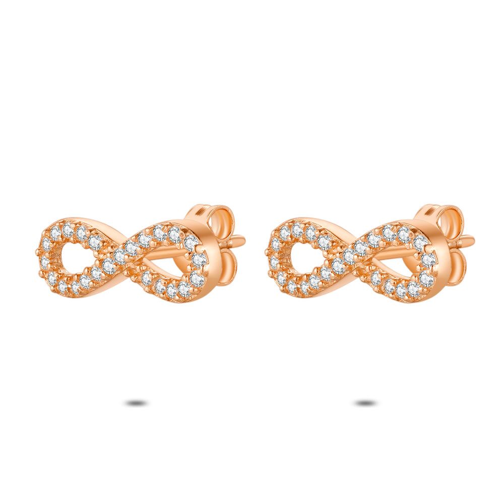 Rosé Silver Earrings, Infinity, Zirconia,15 Mm