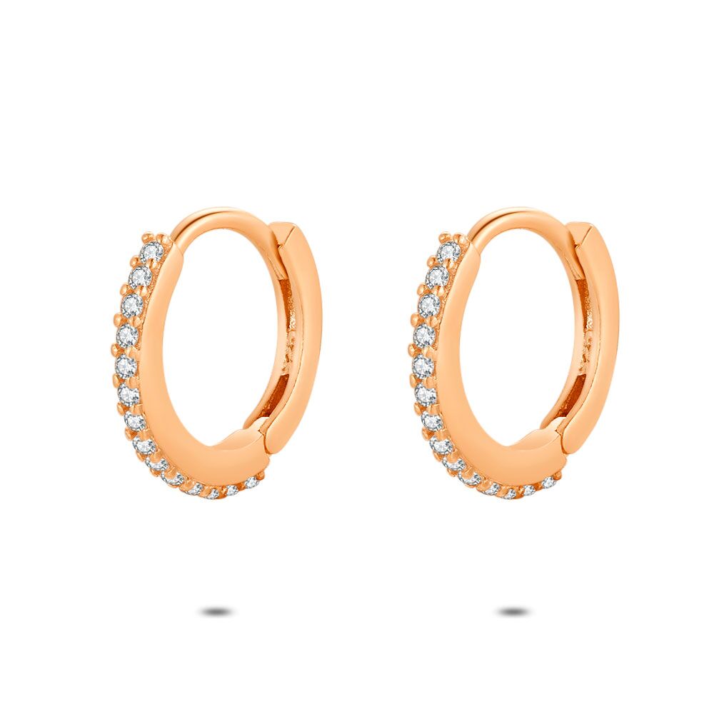 Rosé Silver Earrings, Zirconia Hoops, 14 Mm