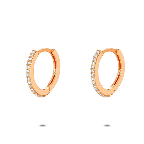 Rosé Silver Earrings, Zirconia Hoops, 16 Mm