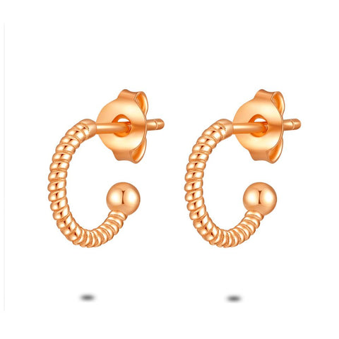 Rosé Silver Open Hoop Earrings, Striped, 10 Mm