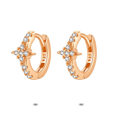 Rosé Silver Earrings, Zirconia Hoops With Star