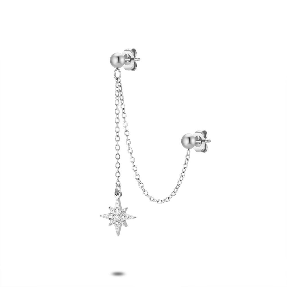 Stainless Steel Earring Per Piece, 2 Chains, Star