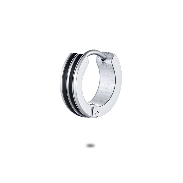 Stainless Steel Earring Per Piece, 13 Mm Hoop Earring, Black, 3 Rows