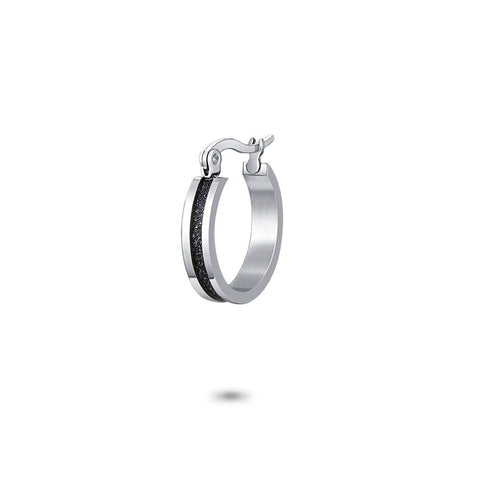 Stainless Steel Earring Per Piece, Hoop Earring, 15 Mm, Black Glitter