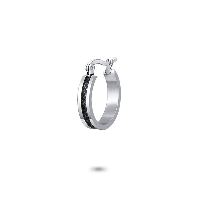 Stainless Steel Earring Per Piece, Hoop Earring, 15 Mm, Black Glitter