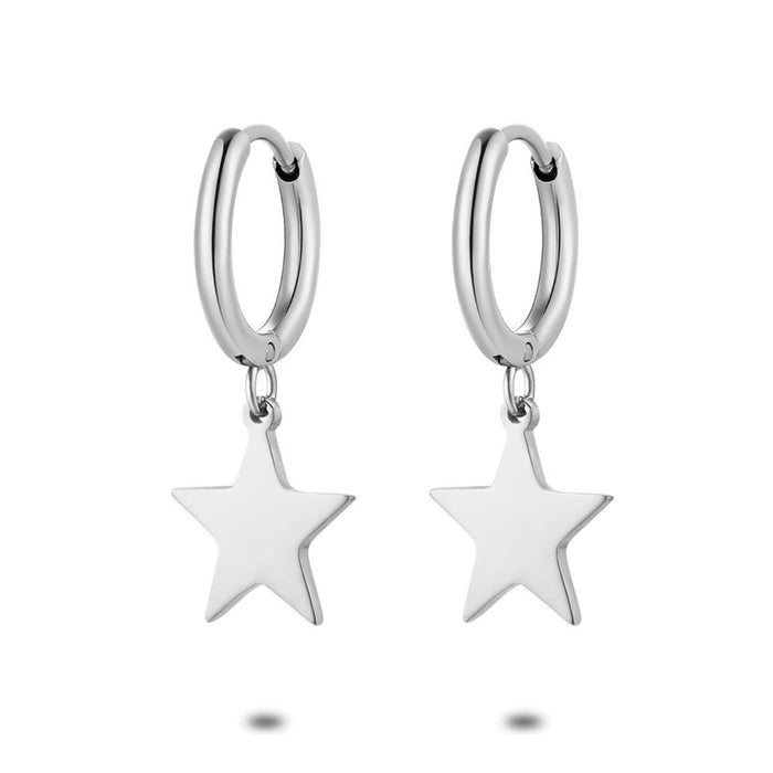 Stainless Steel Earrings, Hoop, Star