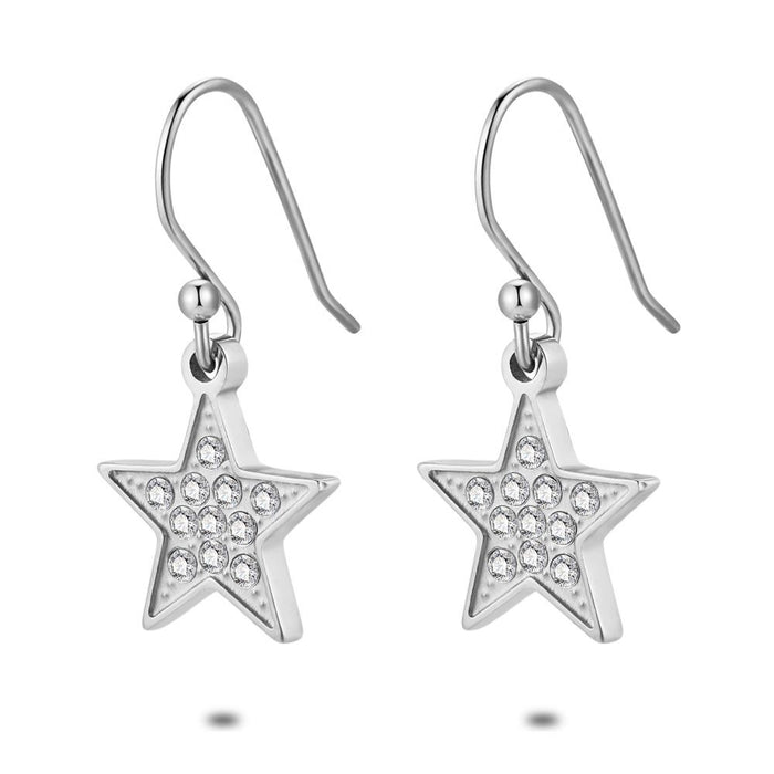 Stainless Steel Earrings, 10 Mm Star, Crystals