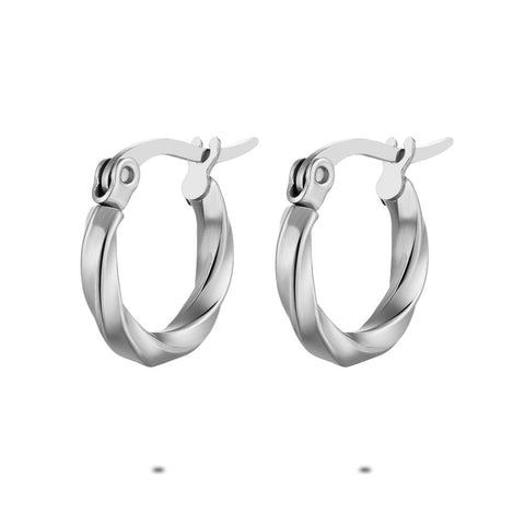 Stainless Steel Earrings, Twisted Hoop Earrings, 15 Mm