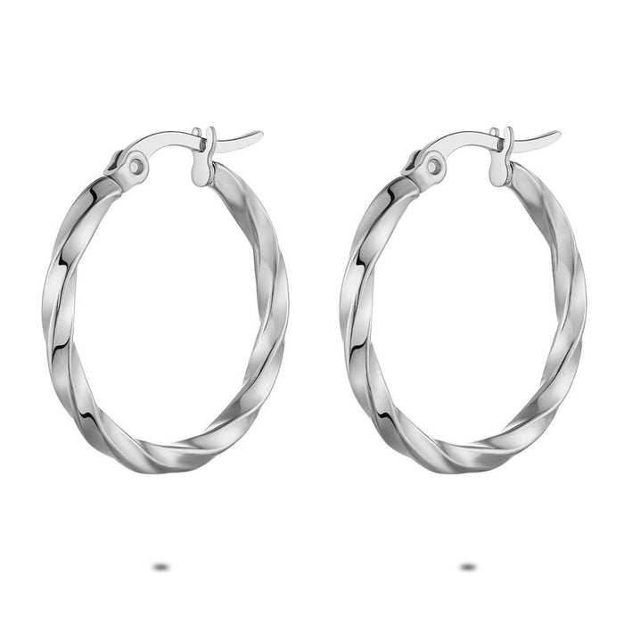 Stainless Steel Earrings, Twisted Hoop Earrings, 25 Mm