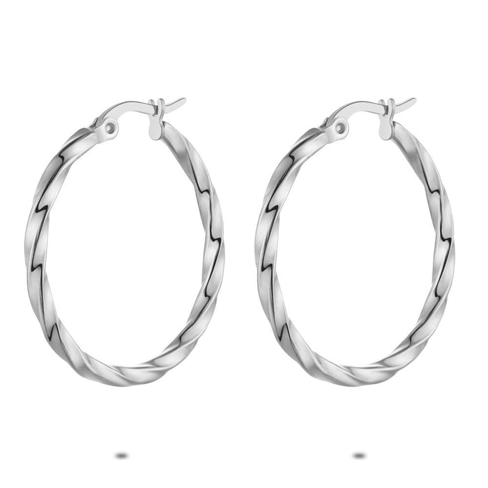 Stainless Steel Earrings, Twisted Hoop Earrings, 30 Mm