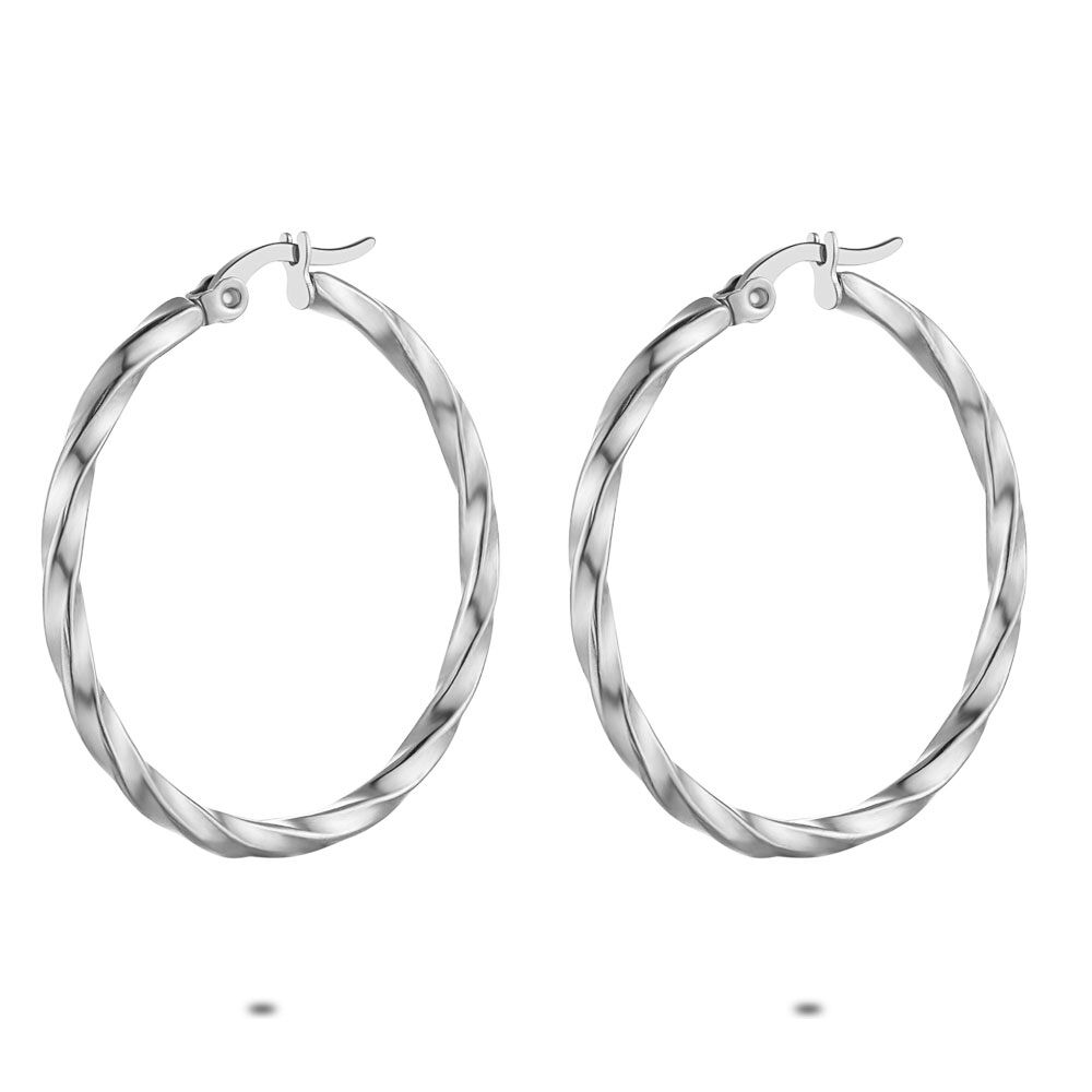 Stainless Steel Earrings, Twisted Hoop Earrings, 35 Mm