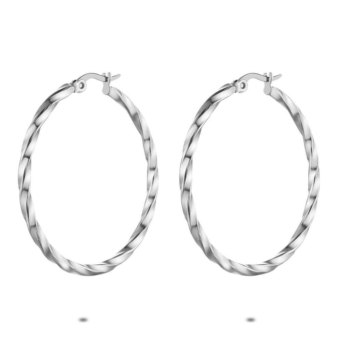 Stainless Steel Earrings, Twisted Hoop Earrings, 40 Mm