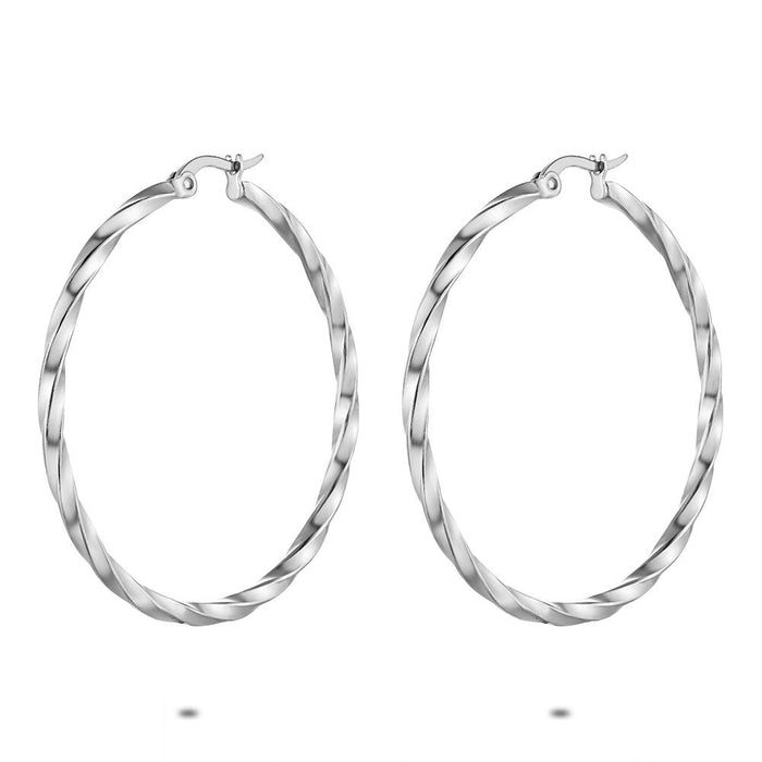 Stainless Steel Earrings, Twisted Hoop Earring, 45 Mm