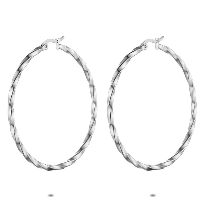 Stainless Steel Earrings, Twisted Hoop Earrings, 50 Mm