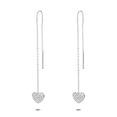 Stainless Steel Earrings, Heart With Crystals