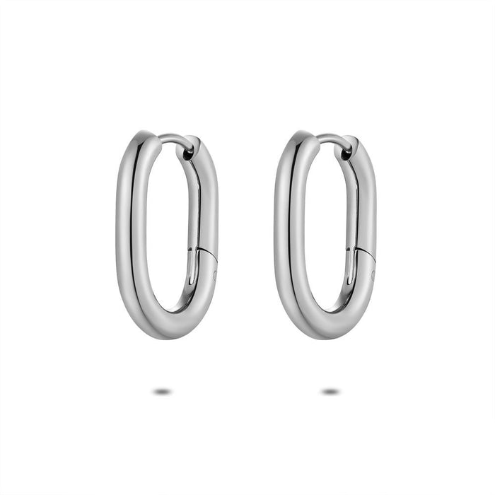 Stainless Steel Earrings, Oval Hoop Earrings, 20 Mm