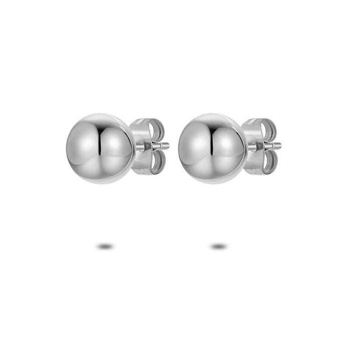 Stainless Steel Earrings, 8 Mm Ball