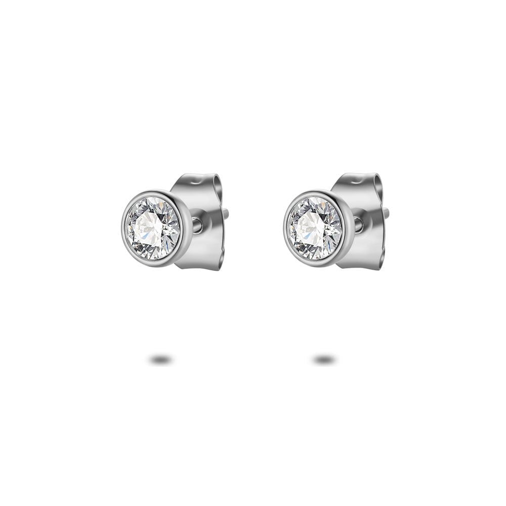 Stainless Steel Earrings, 4 Mm Crystal