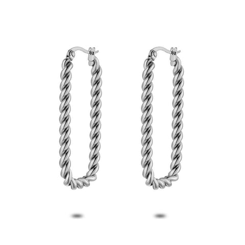 Stainless Steel Earrings, Twisted, Rectangle