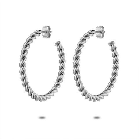 Stainless Steel Earrings, Twisted Hoops, 35 Mm
