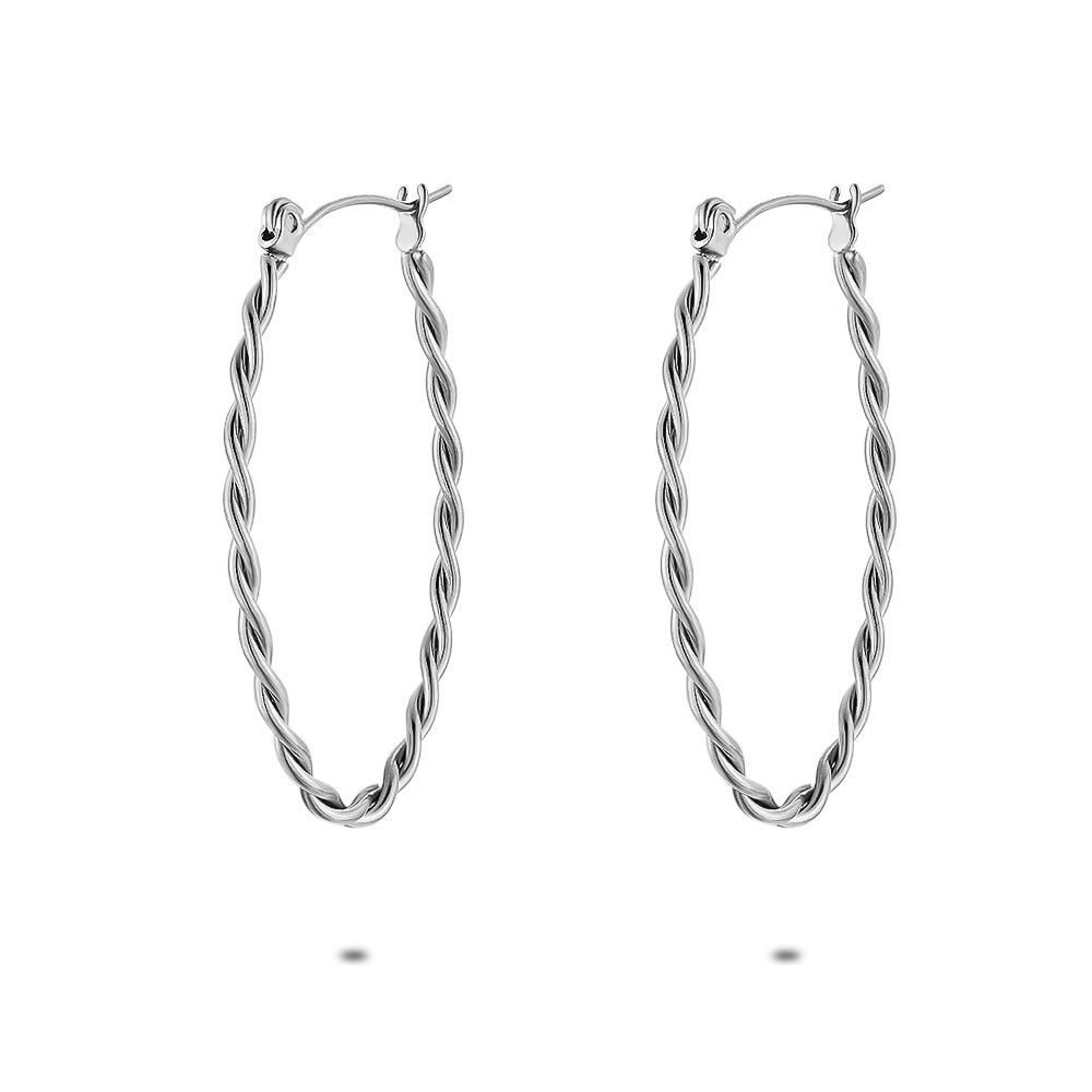 Stainless Steel Earrings, Oval Twisted Earring