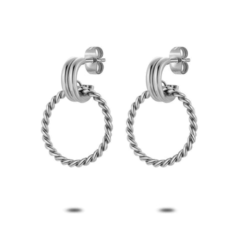 Stainless Steel Earrings, Double Open Hoop Earring, Twisted Circle