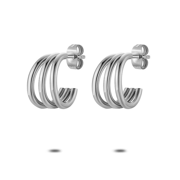 Stainless Steel Earrings, Open Hoop Earrings, 3 Rows
