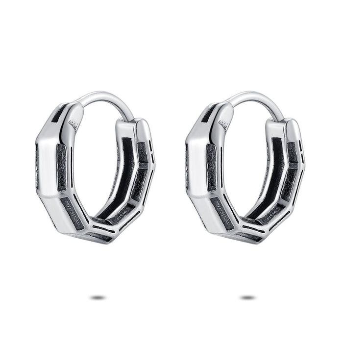 Stainless Steel Earrings, Hexagonal Earring, Grey And Steel