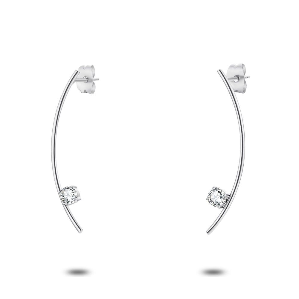Stainless Steel Earrings, Crystal On A Curve