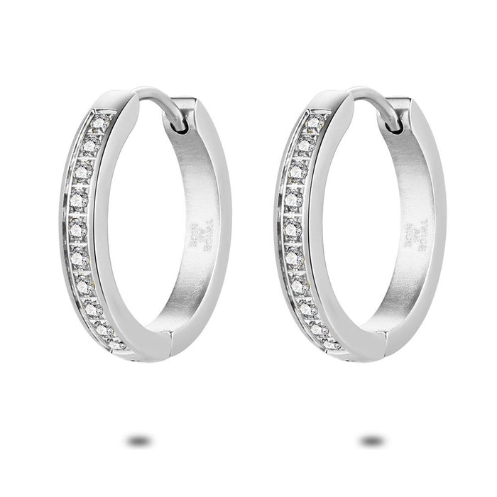 Stainless Steel Earrings, Hoop Earrings, 2 Cm, White Crystals