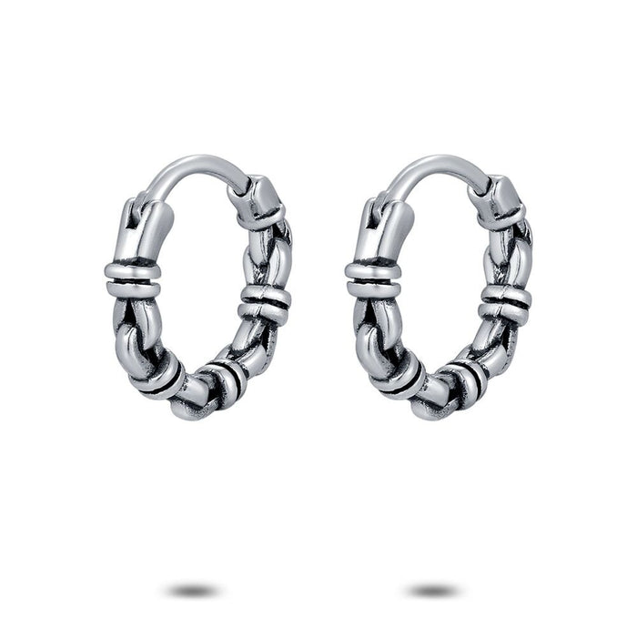 Stainless Steel Earrings, Hoops, Black, Small Links